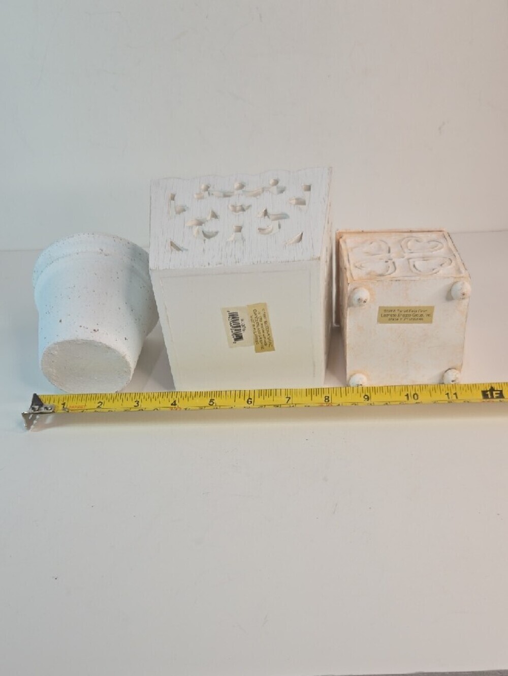 Set of 3 White Decorative Home Accent Vases and Box Shabby Chic Cottage Core - Picture 11 of 11